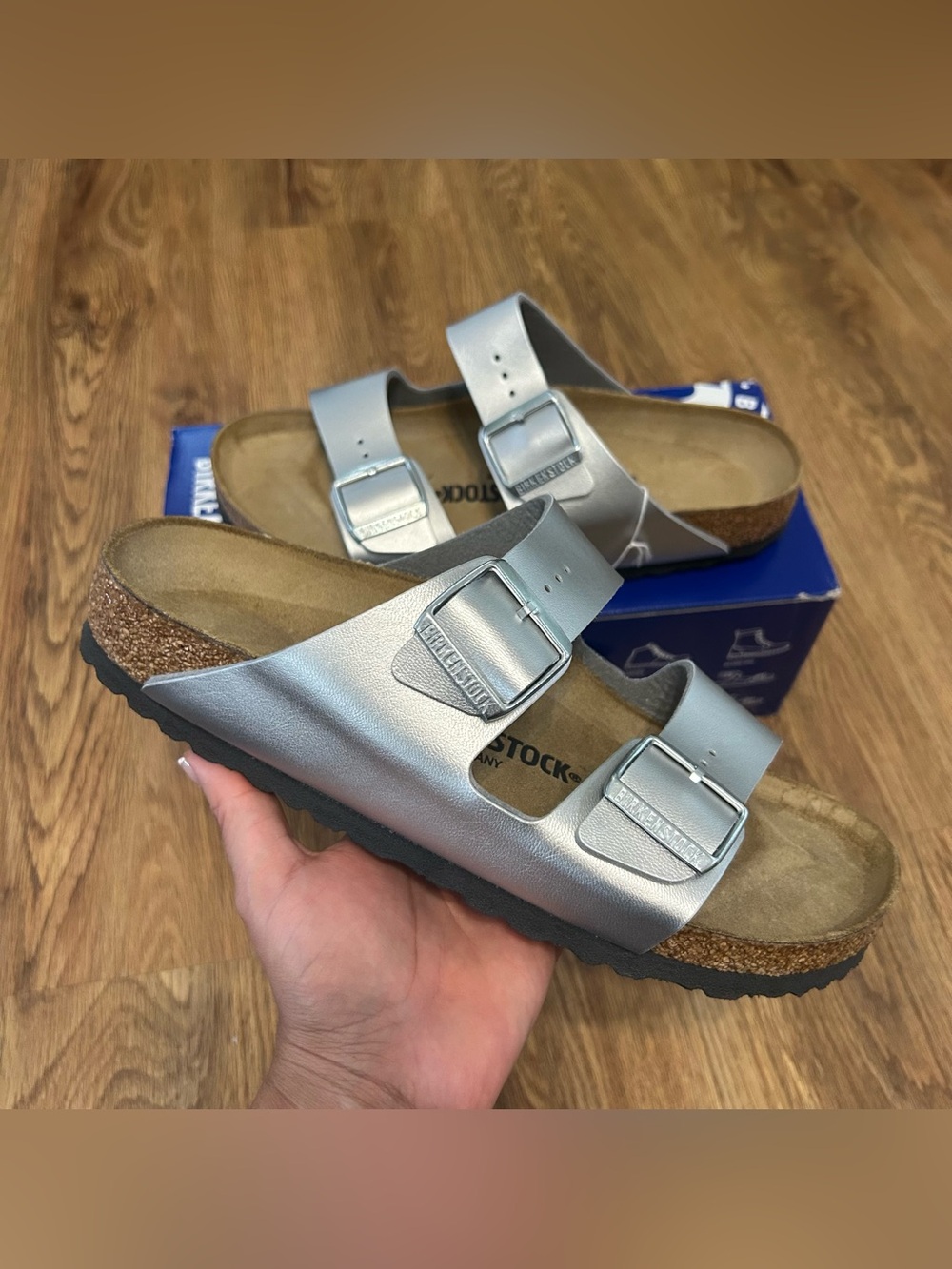 BIRKENSTOCK Arizona silver gladiator sandals shoes women’s eur 38 new in box